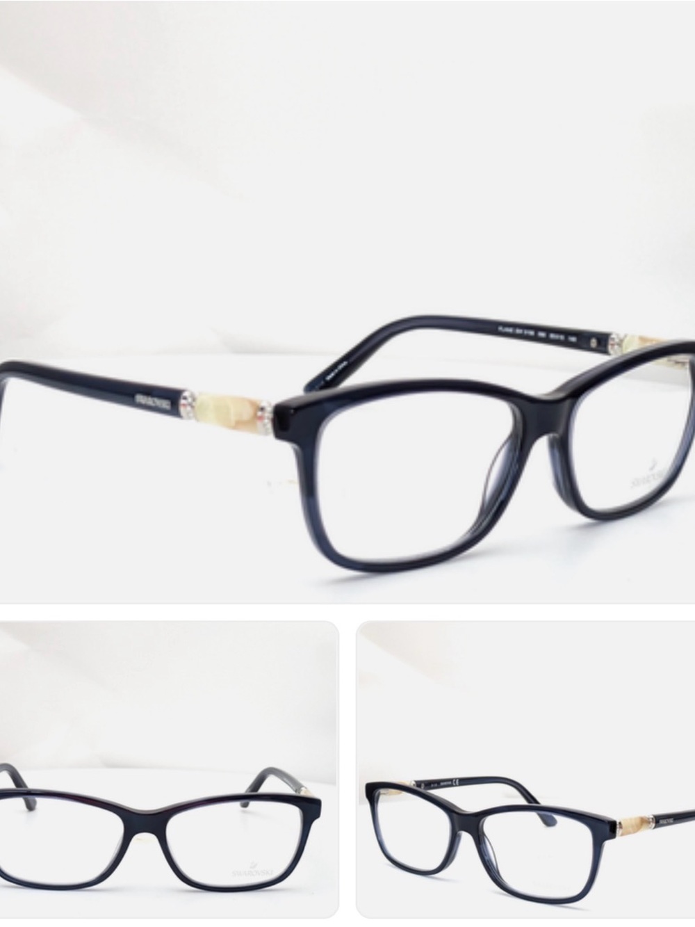 Swarovski Dark Royal Blue Frame Women's Eyeglasses with Ivory Stone and Crystals